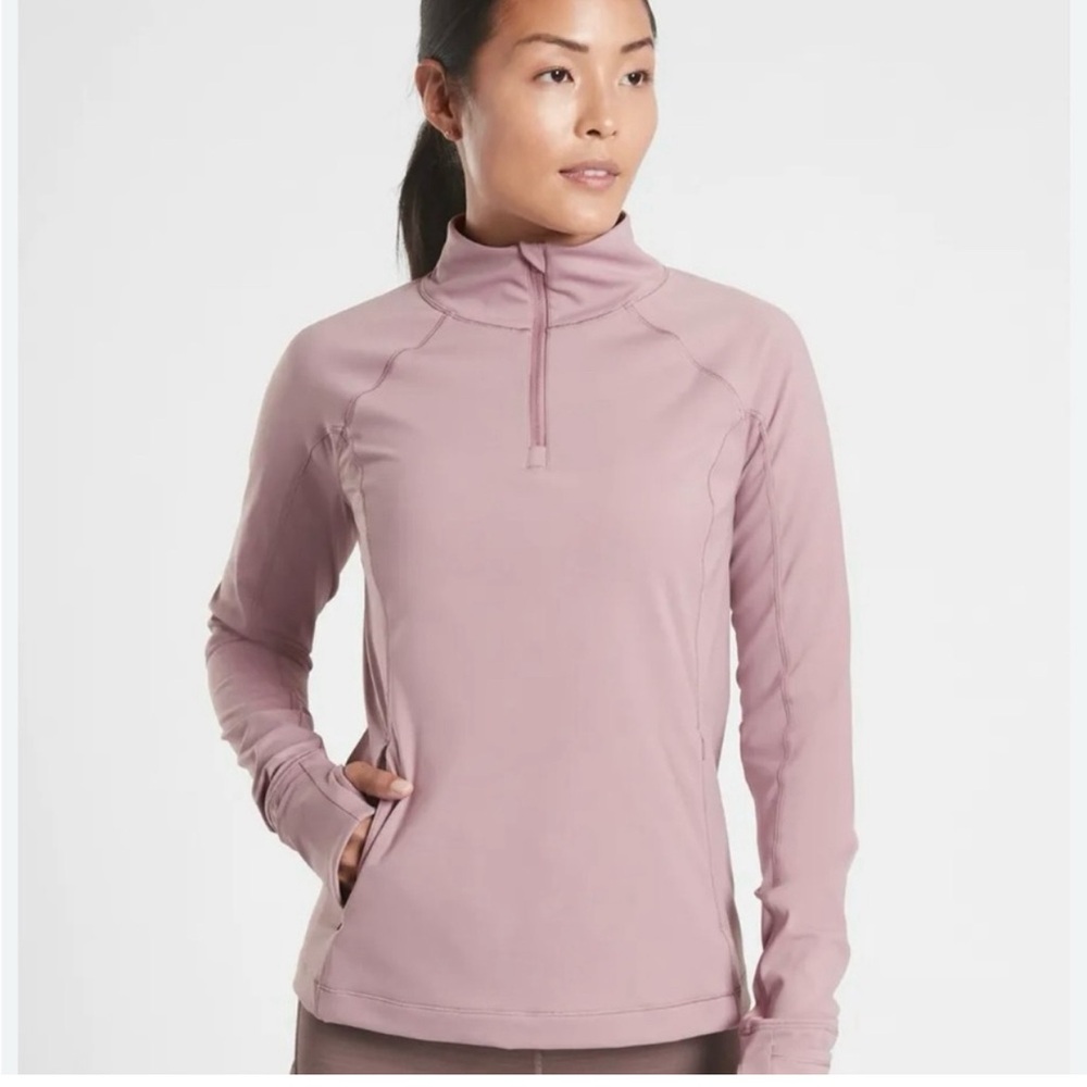 Athleta Rainier half zip purple print long sleeve, size S, NWT